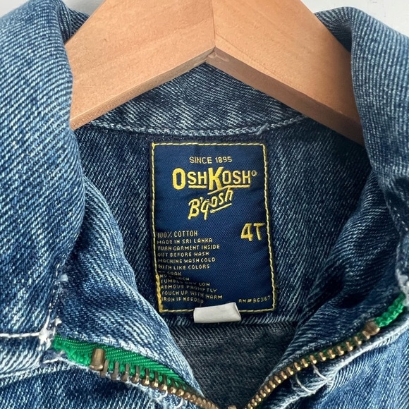 Vintage OshKosh B'gosh Classic Blue Denim Jacket w Green Accents 4T - Picture 4 of 4